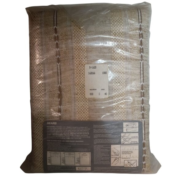 Sears 3-In-1 Lined Rod-Pocket Draperies Pair 80" x 84" Light Chocolate Vtg NEW - Picture 4 of 10